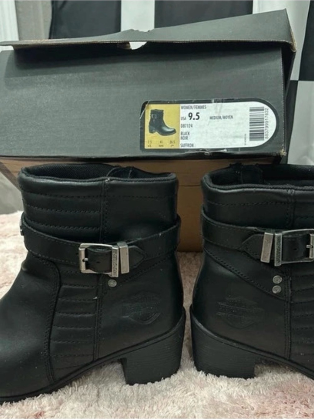 NIB - Harley-Davidson Saffron Black Leather Moto Boots - womens 9.5